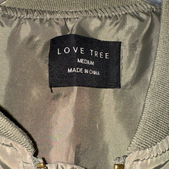 Olive Green Lovetree palm tree embroidered bomber jacket - Picture 3 of 6